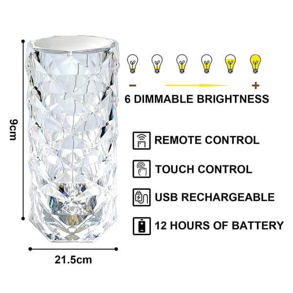 Bordlampe Crystal Diamond Lamp med touch og RGB-farver_TF