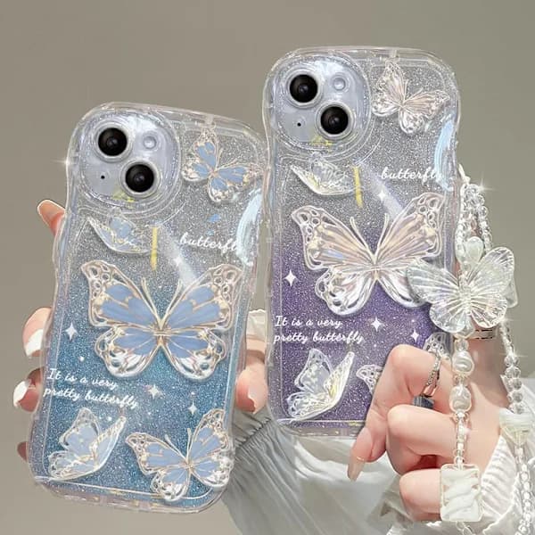 Sødt sommerfuglemønster iPhone-etui, velegnet til piger, ridsefast og stødsikkert, blåt, til iPhone 12 Blå iPhone 12 Blue iPhone 12