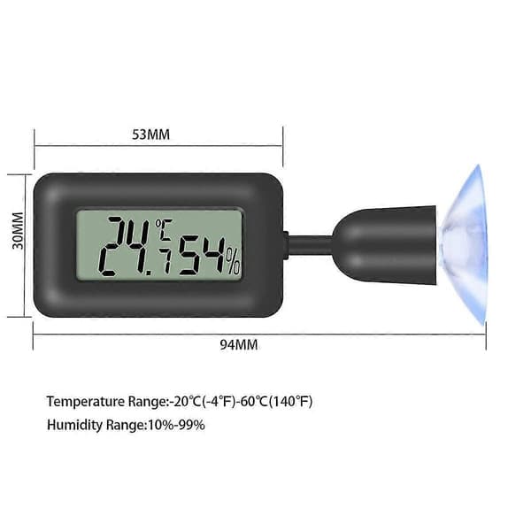 LCD Digital Hygrometer Termometer med Baggrundsbelysning til Krybdyr, Terrarium, Drivhus, Børneværelse, Inkubator (sort), seuais