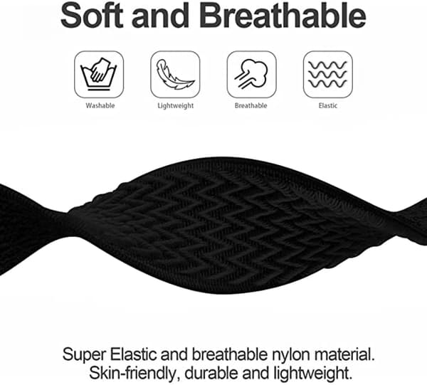 4-pak elastisk nylonrem kompatibel med Fitbit Versa 3 / Fitbit Sense, justerbar elastisk sportsrem til smartwatch (sort/rosarød/hvid/S)