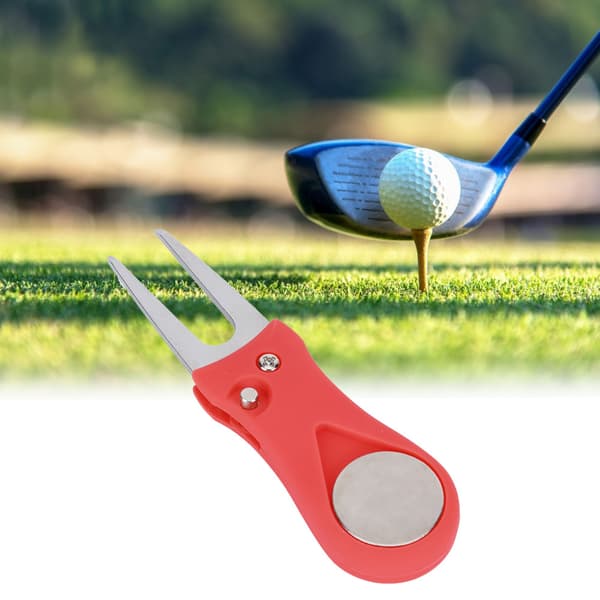 Portable Golf Green Divot Repair Tool Foldable Ball Fork Lawn Repair Golfer Practice Accessory Red