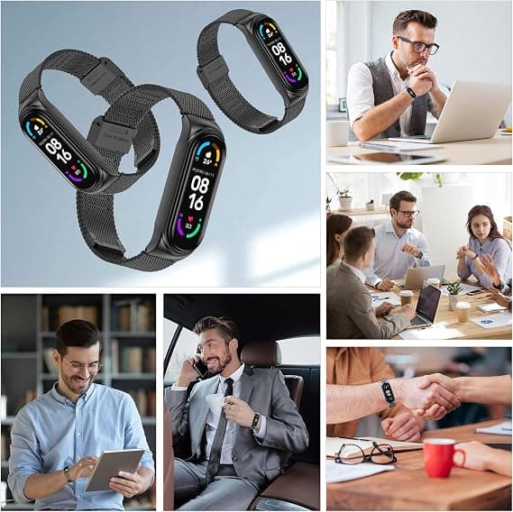 Rem til Xiaomi Mi Band 7, 1 stk justerbar sportsrem i rustfrit stål, sort