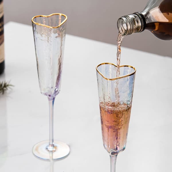 Gullkantede hjerteformede champagneglass, holdbart vinglass for bryllupsfest, 2 stk. 2pcs
