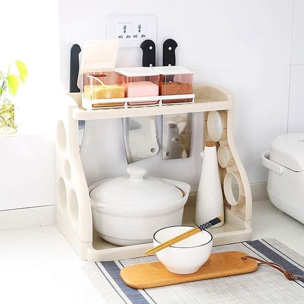 Multifunctional Kitchen Shelf Corner Shelf Dish Rack 2-Layer Perforated Plastic Spice Rack