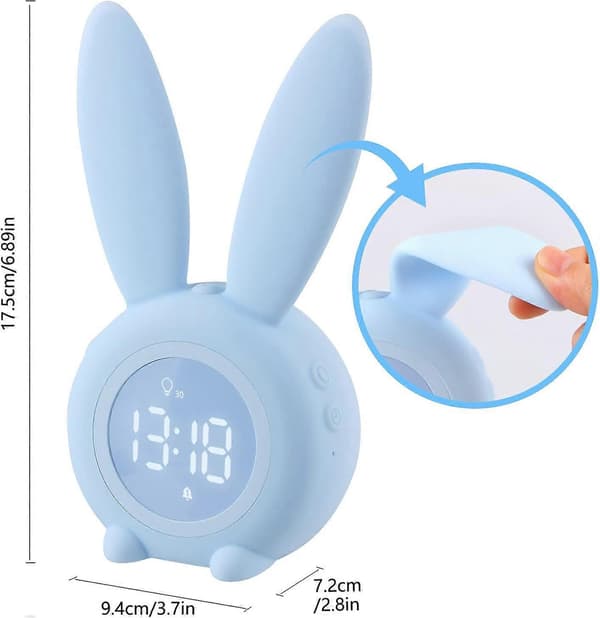Illuminated Alarm Clock for Kids, Cute Rabbit Alarm Clock, Bedside Lamp Snooze Function, Night Light, Party Gift for Kids, Boy - Blue db