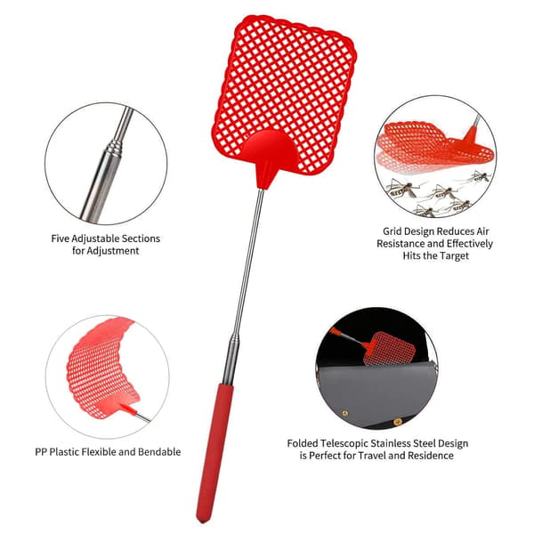 (Black) Extendable Fly Swatter, Manual Pest Control, Manual Pest Control with Durable and Robust Telescopic Handle