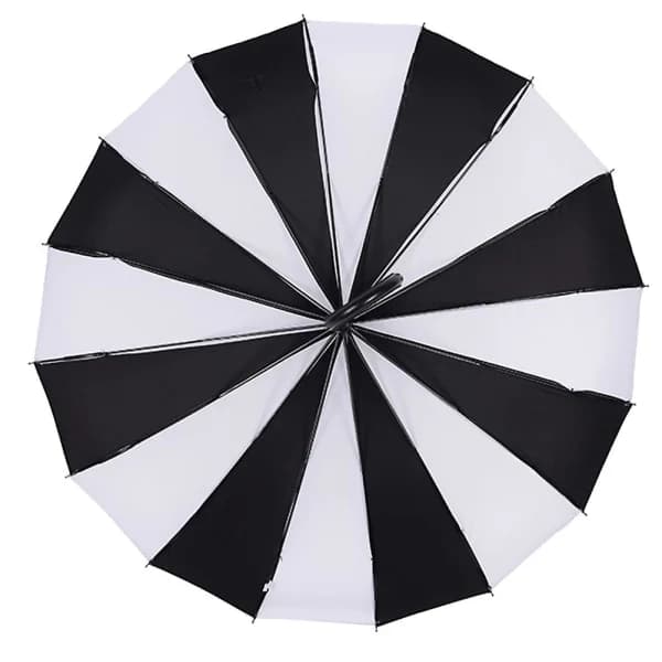 Elegant Long Handle Windproof Umbrella Sun Rain Use 16 Ribs Black White Design Pagoda Type New