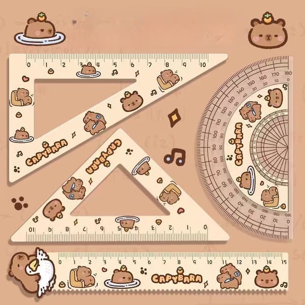 4 st/set Creative Acrylic Capybara Ruler Set Drawing Tool Cute Cartoon Soft Ruler Set Office Supplies Set Square Chocolate