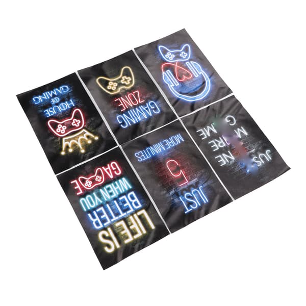 6 stk neon spillplakater 20x30cm fargerik spillrom lerret veggkunstdekorasjon for gutterom-FA-