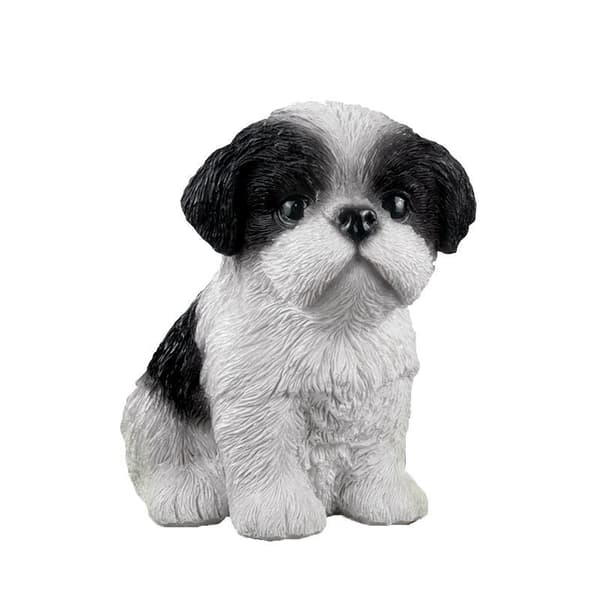 Hjerteornament, siddende Shih Tzu-hund - sort/hvid