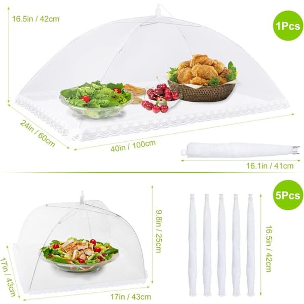 6 st Hopfällbara Mattskydd Anti-fluga Mesh Mattskydd Tält Paraply Anti-insektsskydd för BBQ Picknickmat, 1 Stor (100x60cm) & 5 Standard