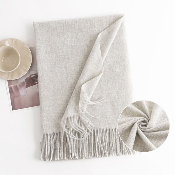 Classic Plush Scarf - Solid Color with Fringes - Floral Light Grey