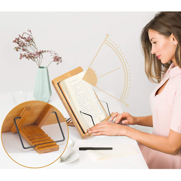 Bokstöd i bambu med retro hålmönster, elegant design, skrivbordsdokumenthållare