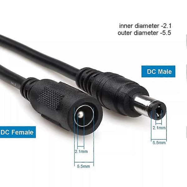 DC 12V Strømforlængerkabel 5.5x2.1mm Strømkabel 12m