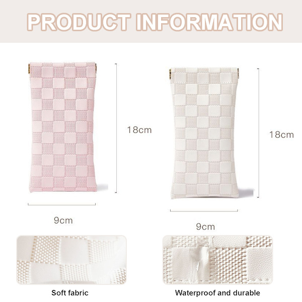 Brilleetui i læder, blødt etui til kvinder, mænd og børn, 2-pak, pink + hvid