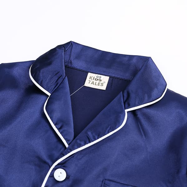 Satin Pyjamas Set i Siden, Kortärmad, Barnkläder för Sovkläder blå blue 130 blue 130