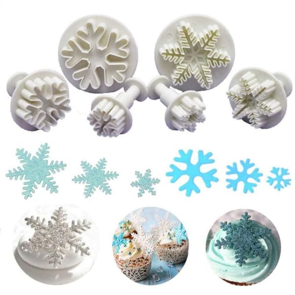 6-pack fondantkakformar, snöflingformar, utkastare, stämplar, kakor