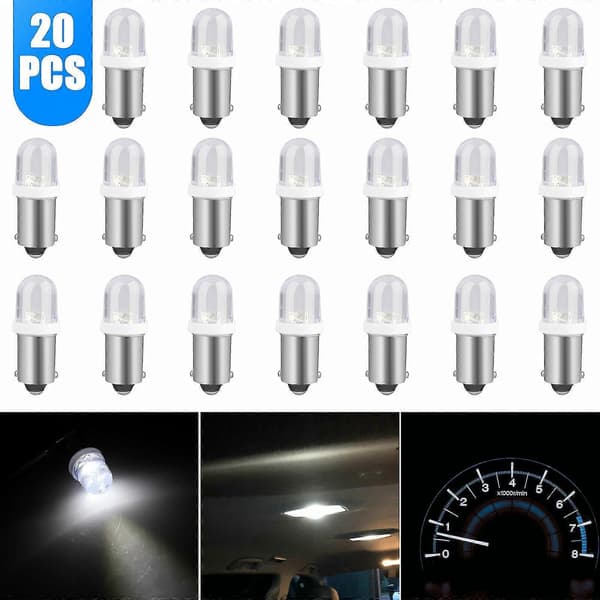 20x 12V Ren Hvit BA9S LED Instrumentpanel Lampe 1815 Dashbord Måler Interiørlampe