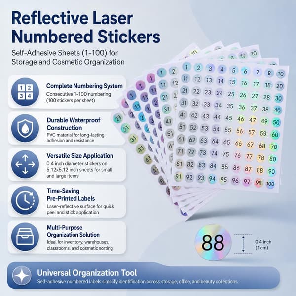 40-pakning reflekterende lasernummererte klistremerker