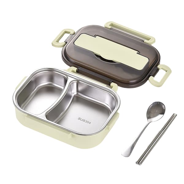 Bentoboxar för studenter rostfritt stål foder dubbellager lunchlåda med lock lunchbehållare för barn vuxna Small 2 Grid Green
