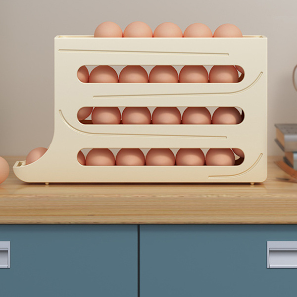 Automatic Sliding Egg Storage Box with Large Capacity Portable Egg Container for Outdoor Use Cream Cream