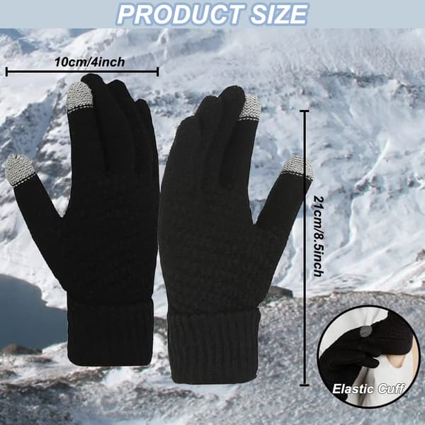 Vinterhandsker, touchscreen elastiske manchetter sms varme handsker touchscreen termisk fleece fleeceforede strikhandsker (sort)