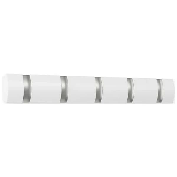 Wall Mounted Coat Rack with 5 Retractable Hooks, Space-Saving Hallway Organizer White