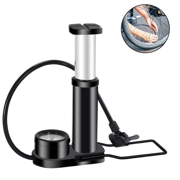 Cykelpumpe fodpumpe med trykmåler 140PSI | Mini bærbar | Sort