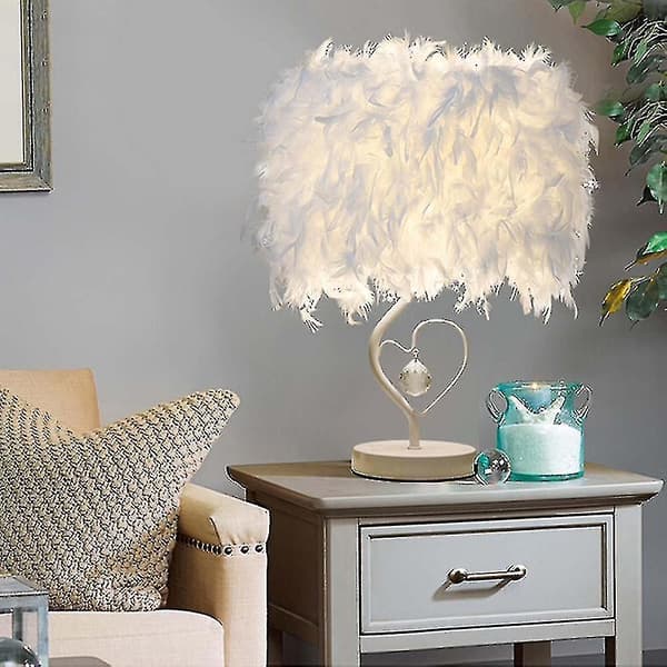 Hvit fjærbordlampe nattlampe