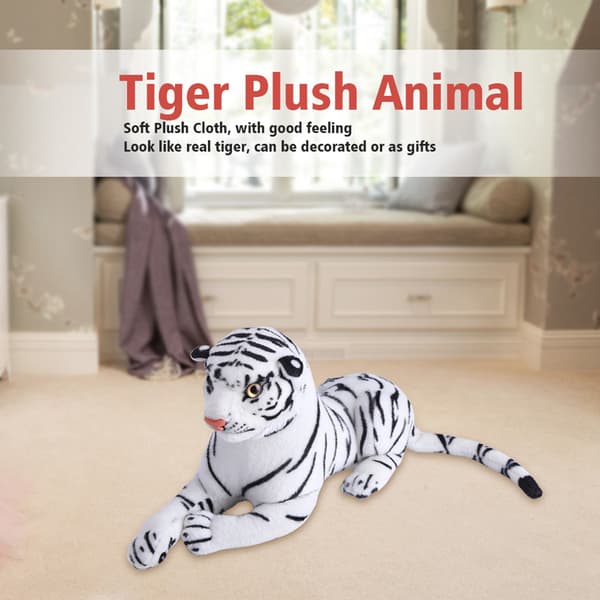 Artificial Tiger Plush Toy Realistic Large Feline White Soft Stuffed Animal Pillow