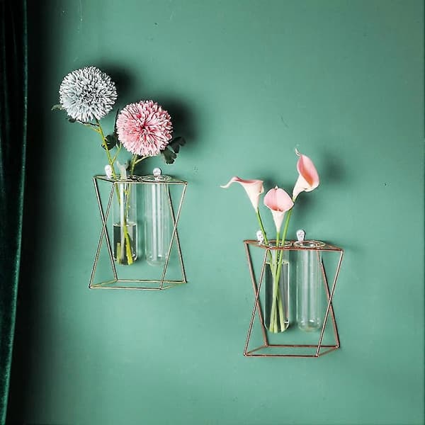 Wall Mounted Glass Vase Wall Decoration Iron Hanging Flower Vases Hydroponic Plants Container Home