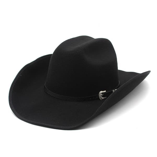Punk Style Hat with Wide Brim, Western Cowboy Hat with Rolled Brim - Black