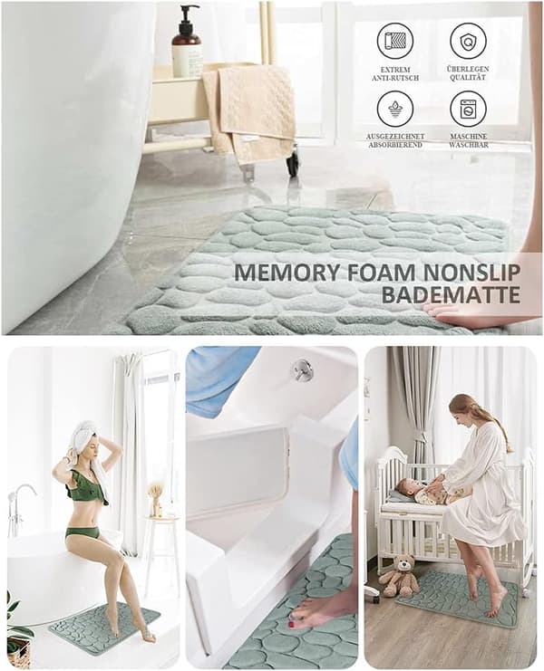 Non-slip memory foam bathroom mat, absorbent and machine washable