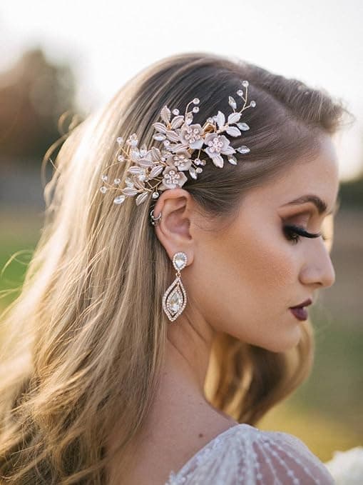 Lys Rosegull Bryllupsklemme Rhinestone Brudekam Barrette