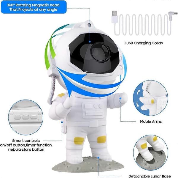 Astronaut Galaxy Projector Lamp, Nebula Night Light, Starry Lamp for Bedroom and Ceiling Projector, with Timer and Remote Control