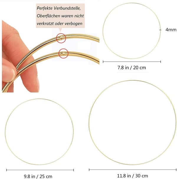 6-pack 30/25/20 cm Gyllene Metallringar för Bröllop DIY Drömdekor