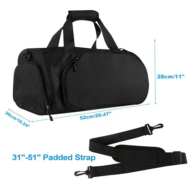 Urheilukassi naisille ja miehille, pieni kengänlokero ja vedenpitävä märkälokero, Holdall-kassit Fitness-käsilaukku urheiluun, matkoille ja treeniin