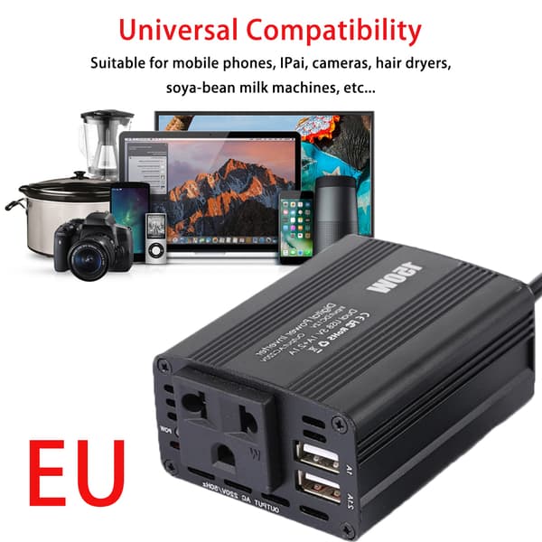 150W Bilstrøminverter DC 12V til 220V AC-omformer med dobbelt USB billader EU