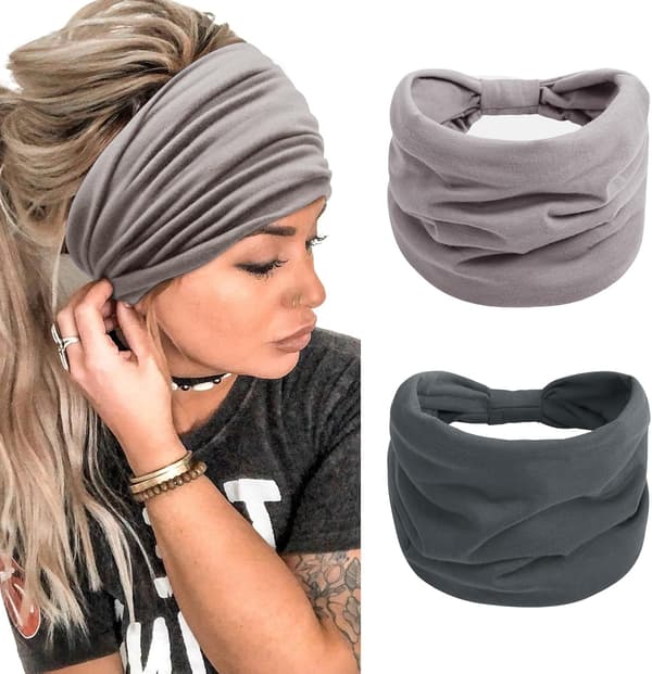 Hodebånd for kvinner, bredt pannebånd, boho-stil, sportspannebånd, yoga-hodebånd (grå)