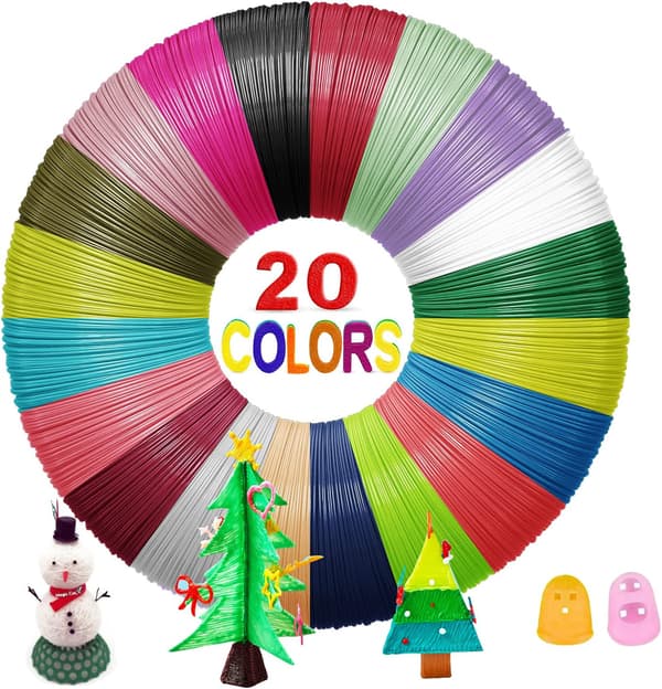 3D Pen Filament med 2 Fingerhætter, 20 Farver af 1,75 mm PLA Refiller, 5m Per Farve, 100m I Alt