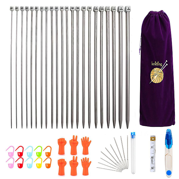 Knitting Set, Straight Knitting Stainless Steel Needles Kit for Sweaters