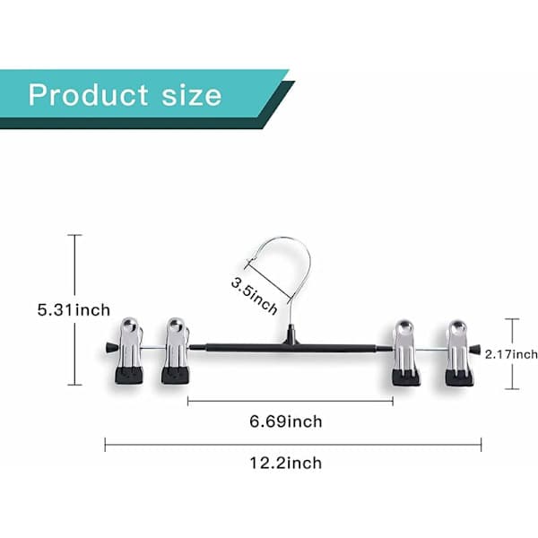 Women's Pants Hangers with Clips, 20-Pack, Adjustable, Sturdy, Space-Saving, for Skirts, Trousers, Jeans, Shorts, Black, 12\"