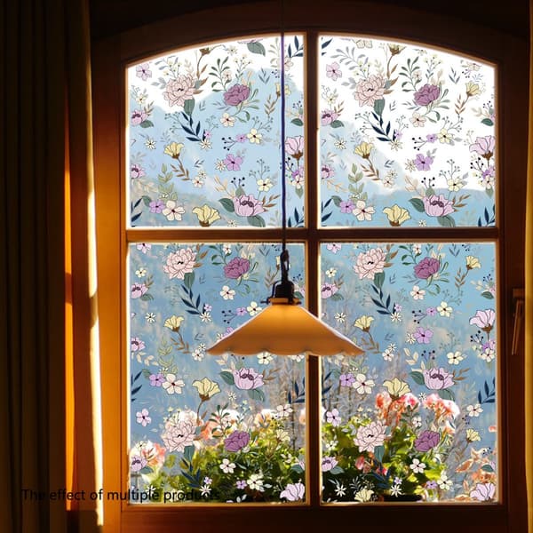 Statisk vinduesmærkat - 45x100 cm - Blomstermønster - PVC - B - Ingen lim nødvendig
