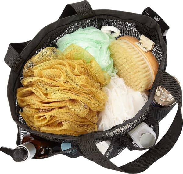 Mesh Shower Caddy, 2 Pack Black, 8 Pockets, Hanging for Dorm, Gym, Beach, Camping