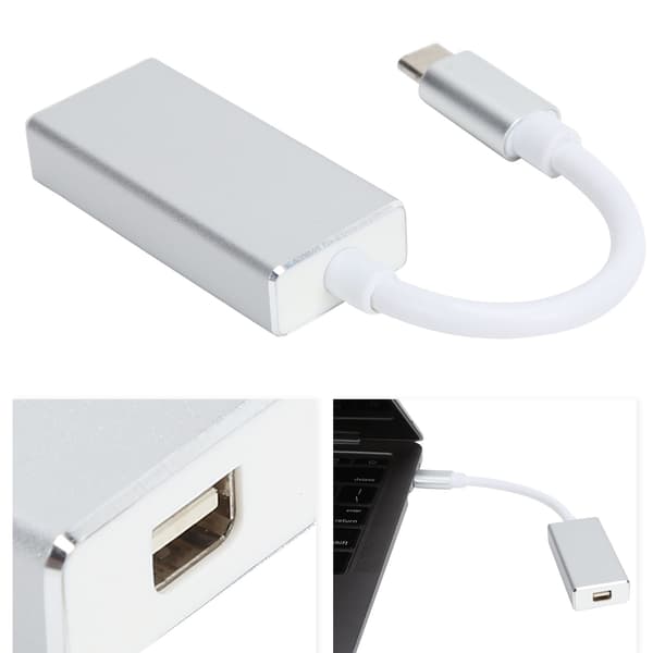 Type-C USB3.1 til Mini DP-adapterkonverter 4Kx2K HD-kabel aluminiumslegeringsskal til MacBook sølvgrå