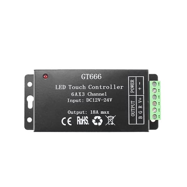 GT666 RGB LED Controller Wireless RF Touch Remote Control DC 12V 24V 18A 3 Channels Lights Tape Dimmer Switch
