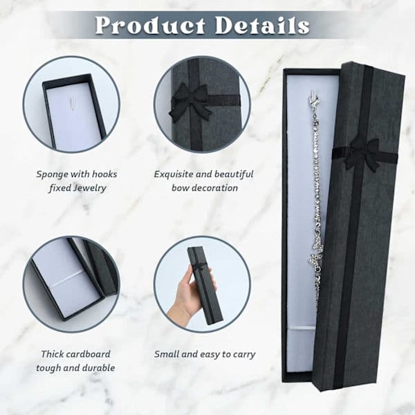 Rectangular Jewelry Gift Box Long Chain Display Case Necklace Bracelet Pendant Gift Box for Wedding Birthday Christmas Black