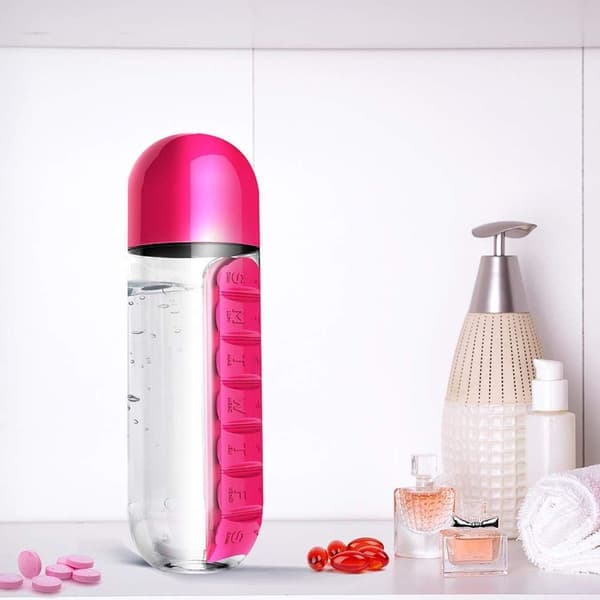 Combine Daily Pill Box Organizer with Water Bottle, Yellow KLB