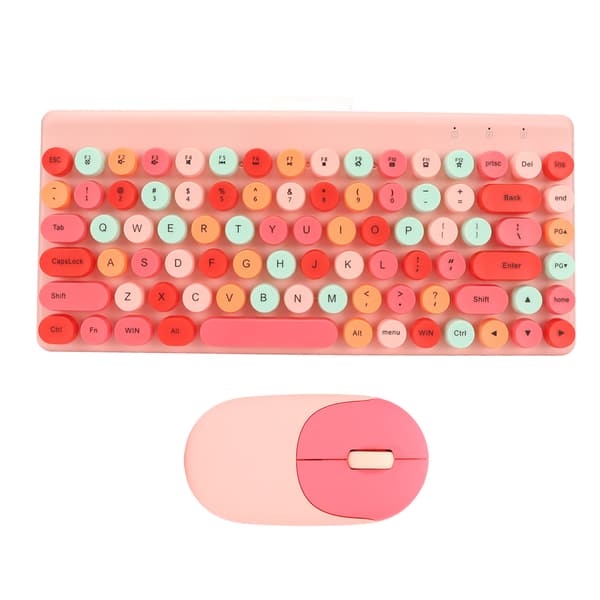 Wireless Keyboard and Mouse Combo 2.4GHz Wireless Mouse 86 Keys Colorful Keyboard Set with USB Receiver Pink