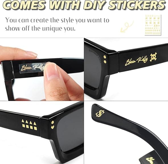Retro Square Sunglasses for Men Women Trendy Thick Rectangular Chunky Frames Black Lenses